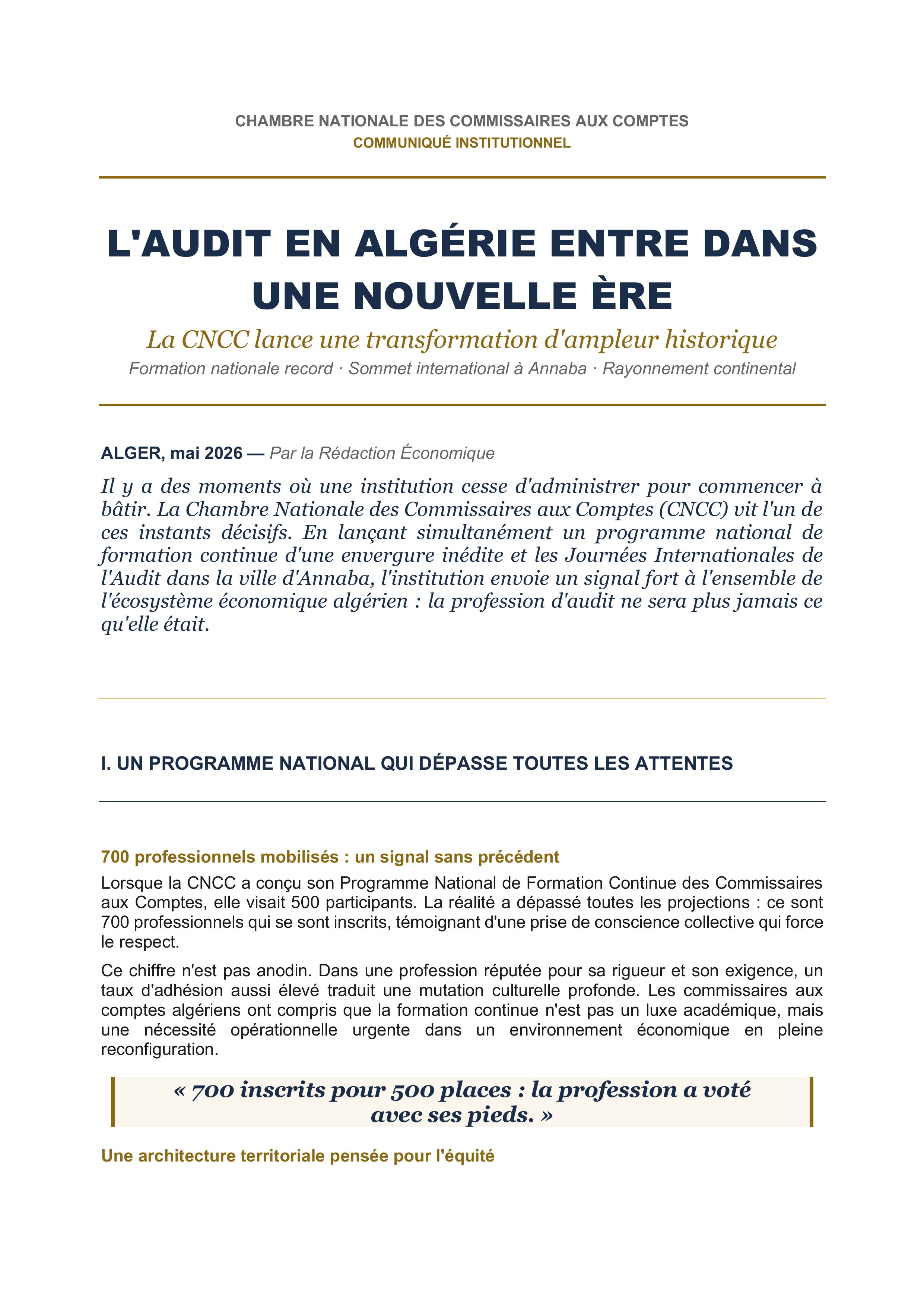 l'audit en algerie dans une nouvelle ère